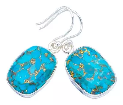 STARGEMS ® Серьги ручной работы из натурального серебра 925 пробы с медно-бирюзовым оттенком 1,5 дюйма F6169