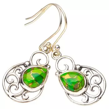 STARGEMS ® Серьги ручной работы из натурального серебра 925 пробы с медно-бирюзовым оттенком 1,5 дюйма E6896