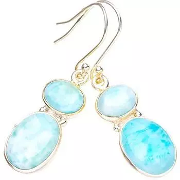 STARGEMS Серьги ручной работы из натурального карибского ларимара из стерлингового серебра 925 пробы 1,75 дюйма E3522-1