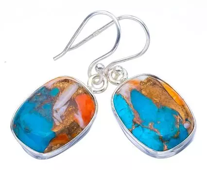 STARGEMS ® Серьги ручной работы из натурального серебра 925 пробы с медным халцедоном 1,25 дюйма F5568