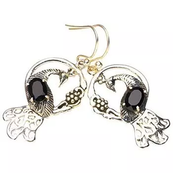 STARGEMS ® Серьги ручной работы из натурального черного оникса с павлином из стерлингового серебра 925 пробы 1,75 дюйма E3528-1