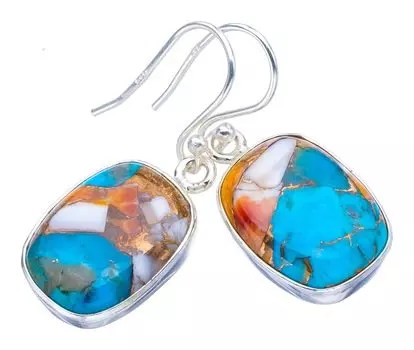 STARGEMS ® Серьги ручной работы из натурального серебра 925 пробы с медным халцедоном 1,5 дюйма F5575