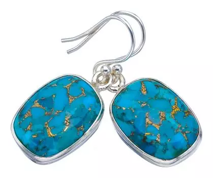 STARGEMS ® Серьги ручной работы из серебра 925 пробы с натуральным медно-бирюзовым оттенком 1,5 дюйма F6163