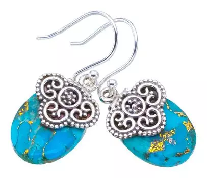 STARGEMS ® Серьги ручной работы из серебра 925 пробы с натуральным медно-бирюзовым оттенком 1,25 дюйма F6174