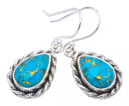 STARGEMS ® Серьги ручной работы из серебра 925 пробы с натуральным медно-бирюзовым оттенком 1,5 дюйма F6181