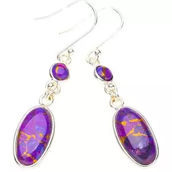 STARGEMS ® Серьги ручной работы из серебра 925 пробы с натуральным медно-бирюзовым оттенком 2 дюйма E3523-1