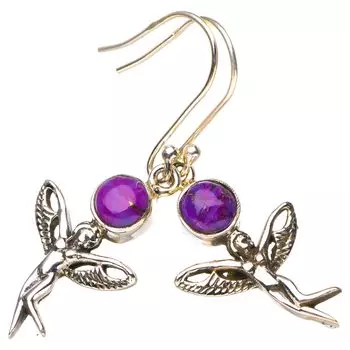 STARGEMS ® Серьги ручной работы из серебра 925 пробы с натуральным медно-бирюзовым оттенком Fariy 1,75 дюйма E6773