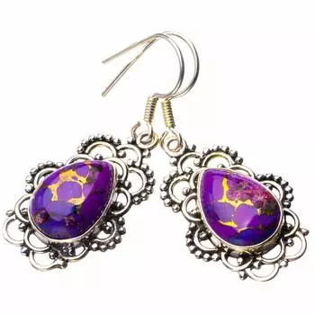 STARGEMS ® Серьги ручной работы из серебра 925 пробы с натуральным медно-бирюзовым оттенком 1,5 дюйма D6724