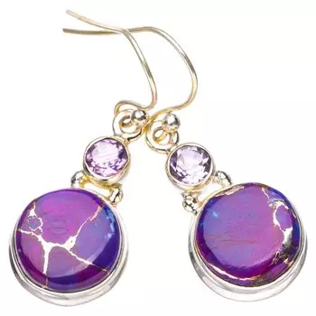 STARGEMS ® Серьги ручной работы из серебра 925 пробы с натуральным медным бирюзовым аметистом 1,5 дюйма E6772