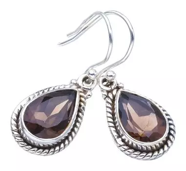 STARGEMS Серьги ручной работы из стерлингового серебра 925 пробы с натуральным дымчатым кварцем 1,25 дюйма F5753