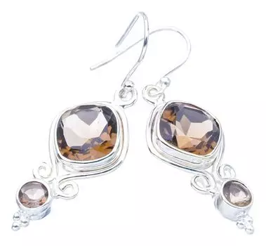 STARGEMS Серьги ручной работы из стерлингового серебра 925 пробы с натуральным дымчатым кварцем 1,75 дюйма F5736
