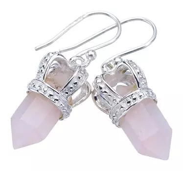 STARGEMS ® Серьги ручной работы из стерлингового серебра 925 пробы с натуральным розовым кварцем Crown 1,25 дюйма F6157