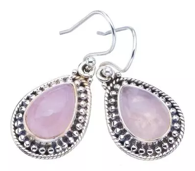 STARGEMS ® Серьги ручной работы из стерлингового серебра 925 пробы с натуральным розовым кварцем 1,25 дюйма F6128