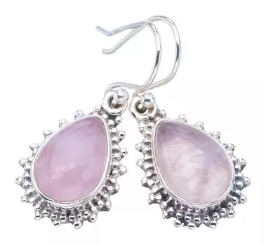 STARGEMS ® Серьги ручной работы из стерлингового серебра 925 пробы с натуральным розовым кварцем 1,25 дюйма F6146