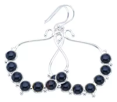 STARGEMS ® Серьги ручной работы из стерлингового серебра 925 пробы с натуральным черным ониксом 2 дюйма F6107