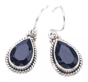 STARGEMS ® Серьги ручной работы из стерлингового серебра 925 пробы с натуральным черным ониксом 1,25 дюйма F6099