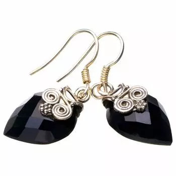 STARGEMS ® Серьги ручной работы из стерлингового серебра 925 пробы с натуральным черным ониксом 1,25 дюйма D6968