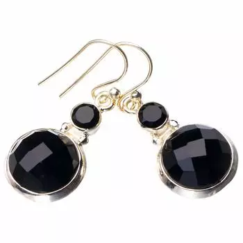 STARGEMS ® Серьги ручной работы из стерлингового серебра 925 пробы с натуральным черным ониксом 1,5 дюйма D7679