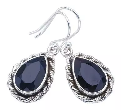 STARGEMS ® Серьги ручной работы из стерлингового серебра 925 пробы с натуральным черным ониксом 1,25 дюйма F6113