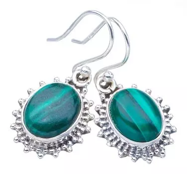 STARGEMS ® Серьги ручной работы из стерлингового серебра 925 пробы с натуральным малахитом 1,25 дюйма F5628