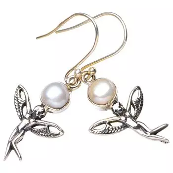 STARGEMS Серьги ручной работы из стерлингового серебра 925 пробы с натуральным речным жемчугом Fariy 1,5 дюйма E5447