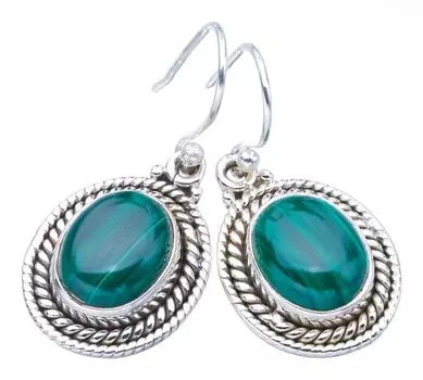 STARGEMS ® Серьги ручной работы из стерлингового серебра 925 пробы с натуральным малахитом 1,25 дюйма F5627