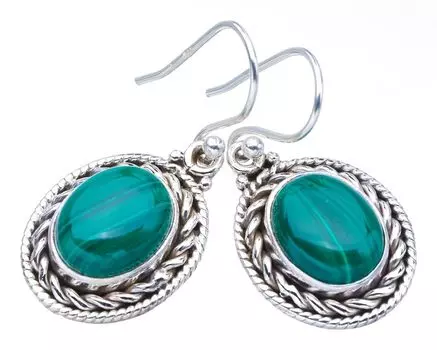STARGEMS ® Серьги ручной работы из стерлингового серебра 925 пробы с натуральным малахитом 1,25 дюйма F5629
