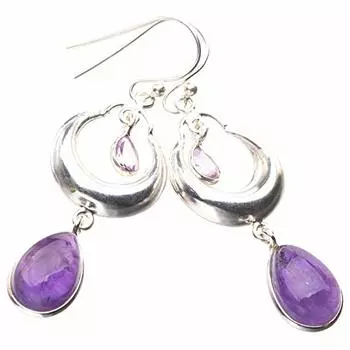 STARGEMS ® Серьги ручной работы из стерлингового серебра 925 пробы с натуральным аметистом 2 дюйма E1522