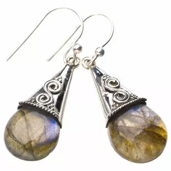 STARGEMS ® Серьги ручной работы из стерлингового серебра 925 пробы с натуральным лабрадоритом 1,5 дюйма E0959