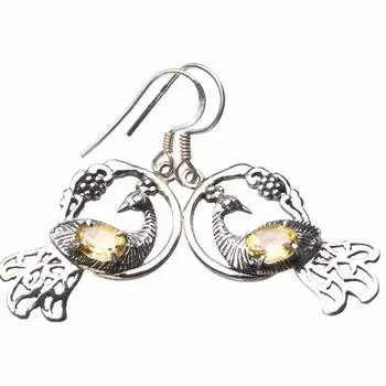 STARGEMS ® Серьги ручной работы из стерлингового серебра 925 пробы с натуральным цитрином и павлином 1,75 дюйма E0585