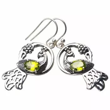 STARGEMS ® Серьги ручной работы из стерлингового серебра 925 пробы с натуральным перидотом и павлином 1,75 дюйма E0526