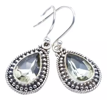 STARGEMS ® Серьги ручной работы из стерлингового серебра 925 пробы с натуральным зеленым аметистом 1,5 дюйма F5853