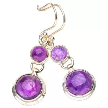 STARGEMS ® Серьги ручной работы из стерлингового серебра 925 пробы с натуральным аметистом 1,5 дюйма E6839