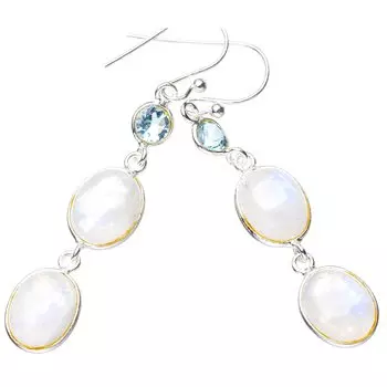 STARGEMS ® Серьги ручной работы из стерлингового серебра 925 пробы с натуральным лунным камнем и голубым топазом 2 дюйма E5523