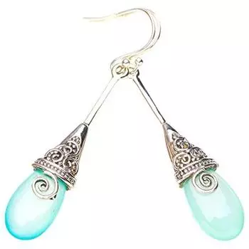 STARGEMS ® Серьги ручной работы из стерлингового серебра 925 пробы с натуральным халцедоном 2,25 дюйма E3529-2