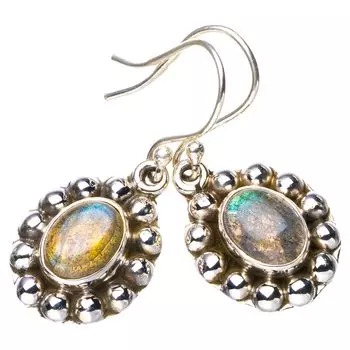 STARGEMS ® Серьги ручной работы из стерлингового серебра 925 пробы с натуральным огненно-голубым лабрадоритом 1,5 дюйма E5654