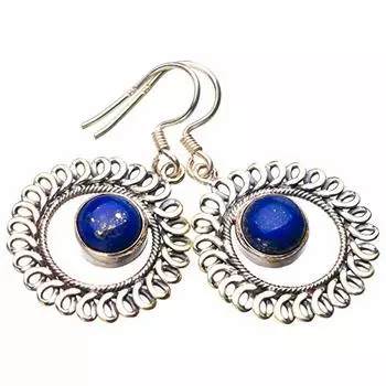 STARGEMS ® Серьги ручной работы из стерлингового серебра 925 пробы с натуральным лазуритом 1,5 дюйма E1301