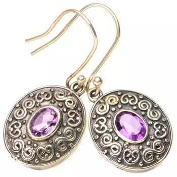 STARGEMS ® Серьги ручной работы из стерлингового серебра 925 пробы с натуральным аметистом 1,5 дюйма E6989