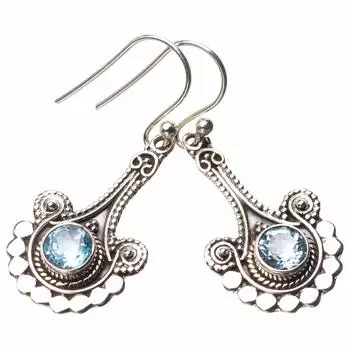 STARGEMS ® Серьги ручной работы из стерлингового серебра 925 пробы с натуральным голубым топазом 1,5 дюйма E0608