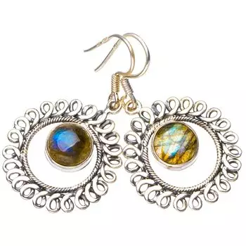 STARGEMS ® Серьги ручной работы из стерлингового серебра 925 пробы с натуральным огненно-голубым лабрадоритом 1,5 дюйма E5687