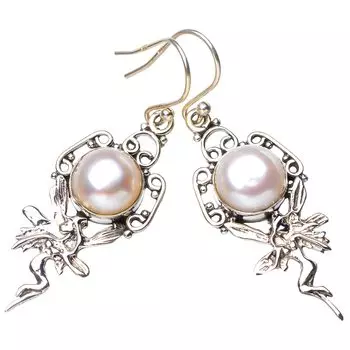 STARGEMS ® Серьги ручной работы из стерлингового серебра 925 пробы с натуральным речным жемчугом Fariy 1,75 дюйма E5423