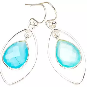 STARGEMS ® Серьги ручной работы из стерлингового серебра 925 пробы с натуральным халцедоновым глазом 1,75 дюйма E6717