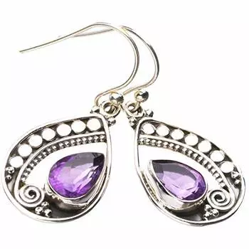 STARGEMS ® Серьги ручной работы из стерлингового серебра 925 пробы с натуральным аметистом 1,25 дюйма E1520