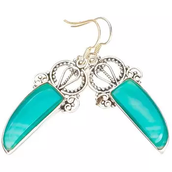 STARGEMS ® Серьги ручной работы из стерлингового серебра 925 пробы с натуральным ботсванским агатом в форме короны 2 дюйма E6098