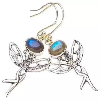 STARGEMS ® Серьги ручной работы из стерлингового серебра 925 пробы с натуральным огненно-голубым лабрадоритом Fariy 2 дюйма E3525-2