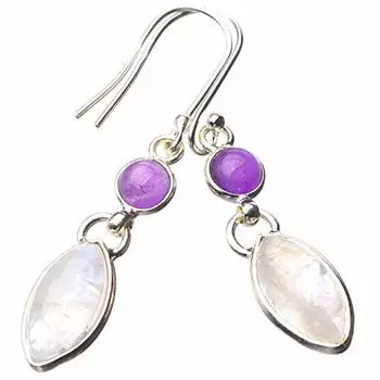 STARGEMS ® Серьги ручной работы из стерлингового серебра 925 пробы с натуральным радужным лунным камнем и аметистом 1,75 дюйма E0752