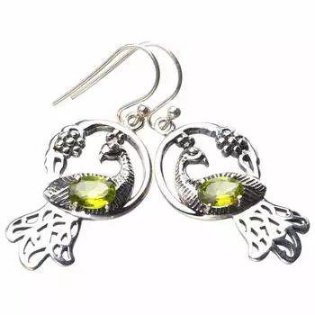 STARGEMS ® Серьги ручной работы из стерлингового серебра 925 пробы с натуральным перидотом и павлином 1,75 дюйма E1042
