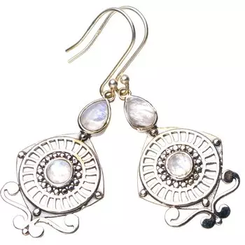 STARGEMS ® Серьги ручной работы из стерлингового серебра 925 пробы с натуральным лунным камнем 2 дюйма E5592