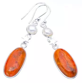 STARGEMS ® Серьги ручной работы из стерлингового серебра 925 пробы с натуральным кальцитом и речным жемчугом Star 2 дюйма F5577