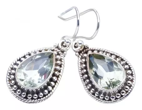 STARGEMS ® Серьги ручной работы из стерлингового серебра 925 пробы с натуральным зеленым аметистом 1,25 дюйма F5844